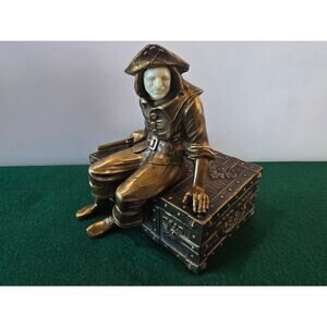 Vintage J.B. Hirsch Pirate on Treasure Chest Trinket Box Humidor 1930's